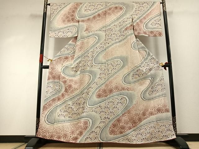 平和屋着物●訪問着　総絞り　流水花文　正絹　逸品　AABI1976fy