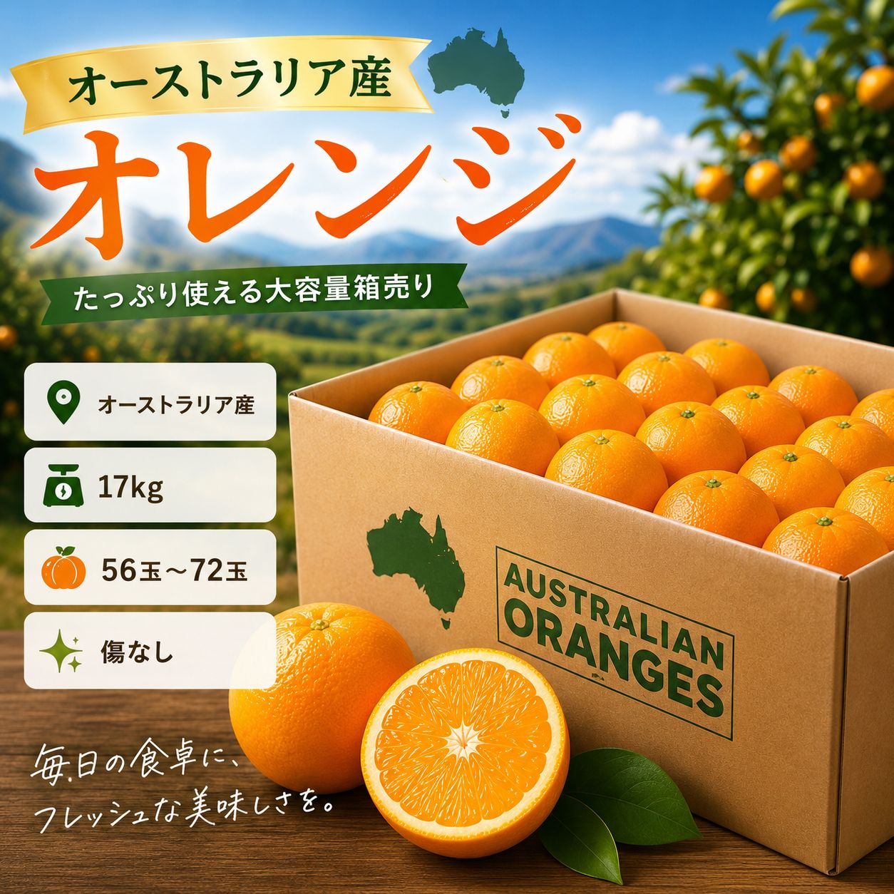 オーストラリア産 オレンジ 傷なし 52～68玉前後入り フルーツ 8,345円