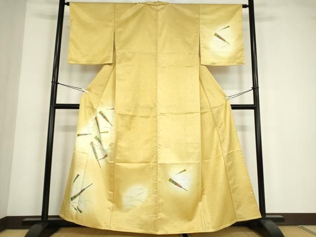 平和屋着物▽訪問着　単衣　扇面花文　暈し染め　金彩　洗える着物　DABE4820az