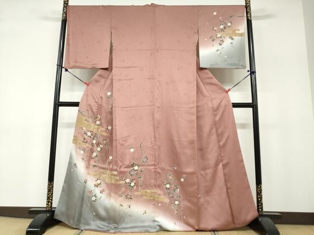 平和屋着物●訪問着　エ霞枝垂れ桜文　暈し染め　金彩　やまと誂製　正絹　逸品　DABF1223ud