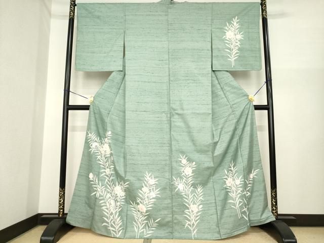 平和屋着物●訪問着　紬地　草花文　正絹　逸品　AABI7947ck