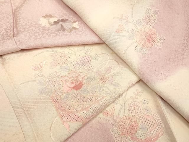 平和屋着物▽中国三大刺繍　スワトウ刺繍　汕頭刺繍　総刺繍　訪問着　単衣　貝桶花文　暈し染め　正絹　逸品　DABF5648du