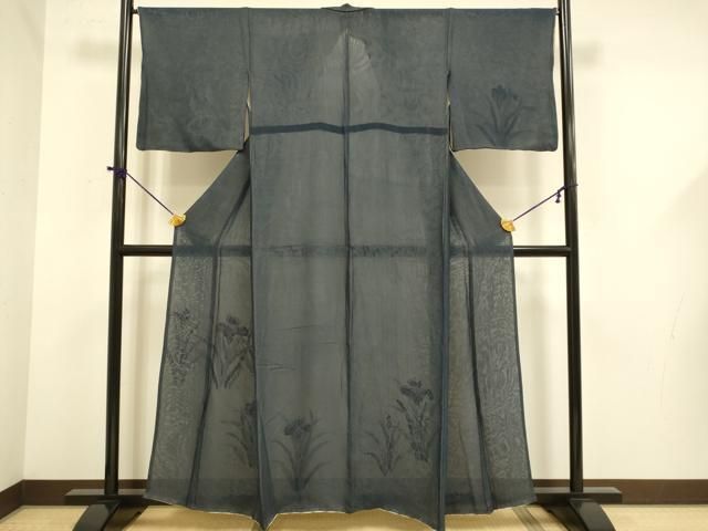 平和屋着物▽訪問着　無双　紗袷　紗×紗　菖蒲　正絹　逸品　DABF5652du