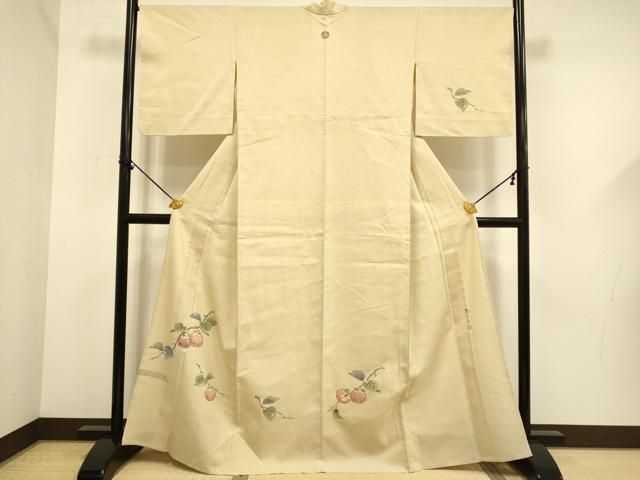 平和屋着物▽訪問着　単衣　紬地　作家物　柿　正絹　逸品　DABF5656du