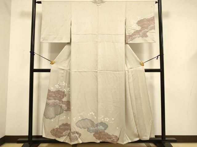 平和屋着物▽訪問着　単衣　刺繍　絞り　雲取花文　金彩　正絹　逸品　DABF5668du
