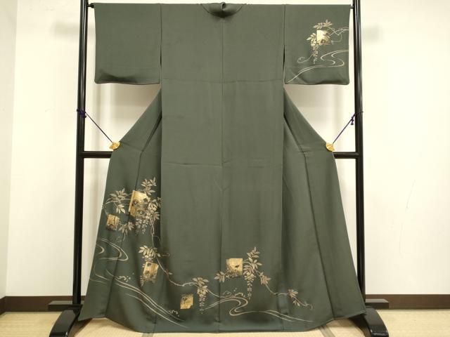 平和屋着物▽訪問着　単衣　刺繍　破れ色紙千鳥花文　金彩　やまと誂製　正絹　逸品　DABF5714du
