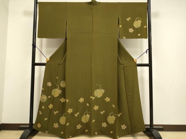 平和屋着物▽訪問着　単衣　駒刺繍　鈴　舞桜　兎　正絹　逸品　DABF5715du