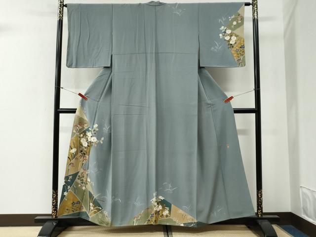 平和屋着物●十日町友禅作家　一梗　訪問着　切嵌笹竹草花文　金彩　正絹　逸品　未使用　CABG0421yc