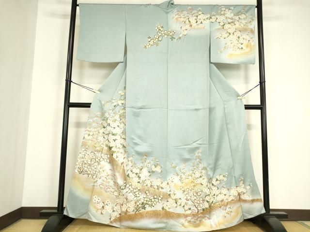 平和屋着物▽訪問着　単衣　菊に橘　暈し染め　金彩　三越扱い　正絹　逸品　DABE4953az