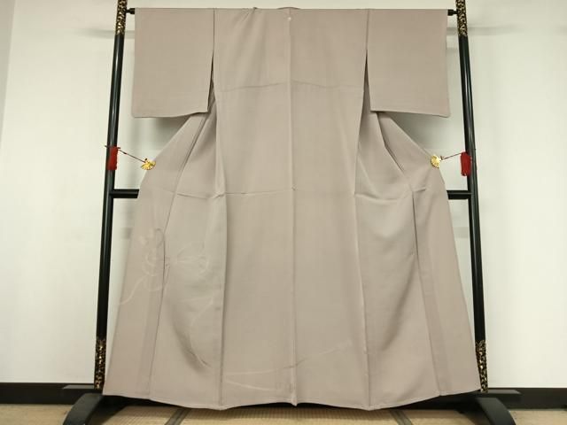 平和屋着物▽無地絵羽訪問着　単衣　結び紐地紋　灰桜色　正絹　逸品　AABI9584jh