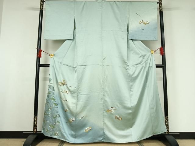 平和屋着物▽訪問着　単衣　地紙花文　暈し染め　金銀彩　正絹　逸品　AABI9611jh