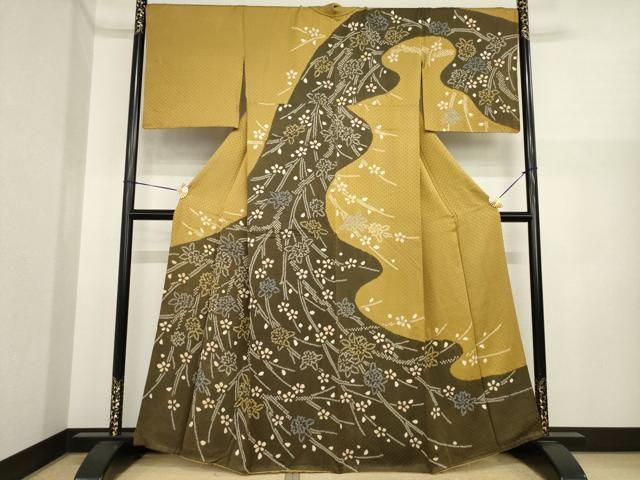 平和屋着物●訪問着　絞り　枝花文　正絹　逸品　AABI8840ck
