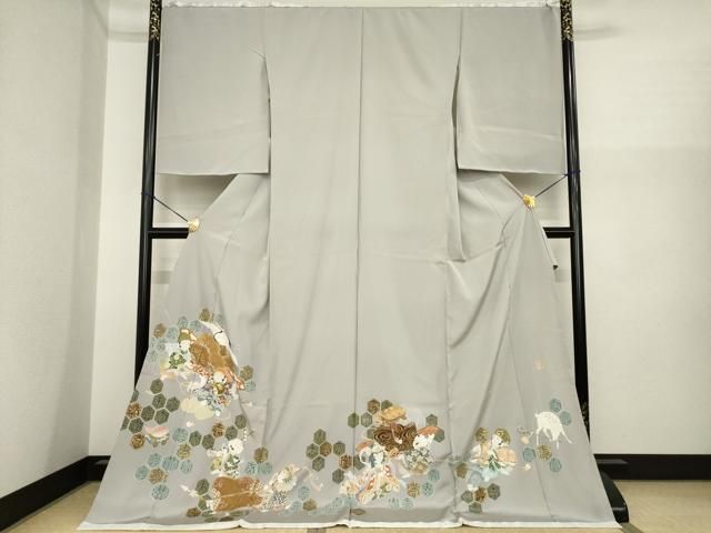 平和屋着物●色留訪問着　友禅　作家物　雷鳥　金彩　仮絵羽　正絹　逸品　未使用　AABI8845ck