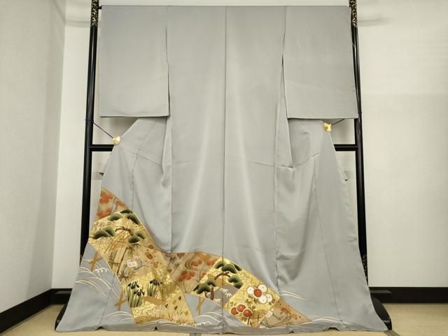 平和屋着物●色留訪問着　駒刺繍　吉祥文　金彩　仮絵羽　正絹　逸品　未使用　AABI8848ck