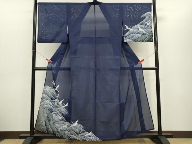 平和屋着物＊夏物　訪問着　絽　飛鶴立波鹿の子文　洗える着物　CABG2299ze