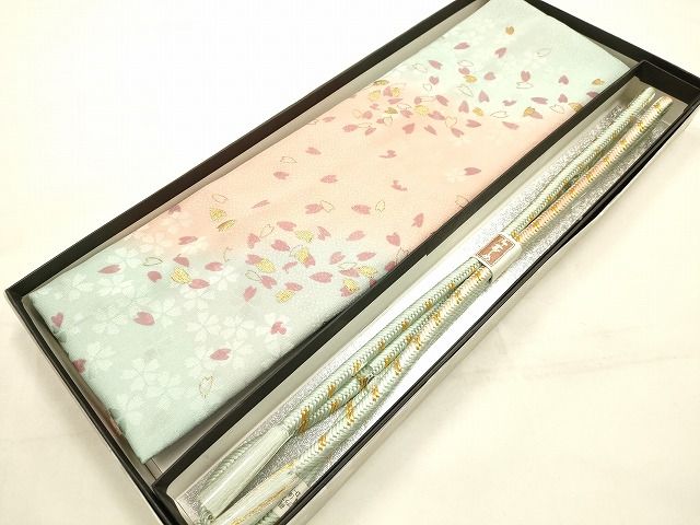平和屋着物●和装小物　帯締め・帯揚げセット　丸組　舞花文　桜　金糸　金彩　暈し染め　逸品　未使用　AABI8742ay