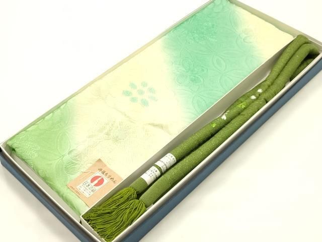 平和屋着物●和装小物 振袖用帯締め・帯揚げセット 丸ぐけ 刺繍 斜縞 花 金糸 暈し染め 丹後ちりめん 逸品 未使用 AABI8752ay