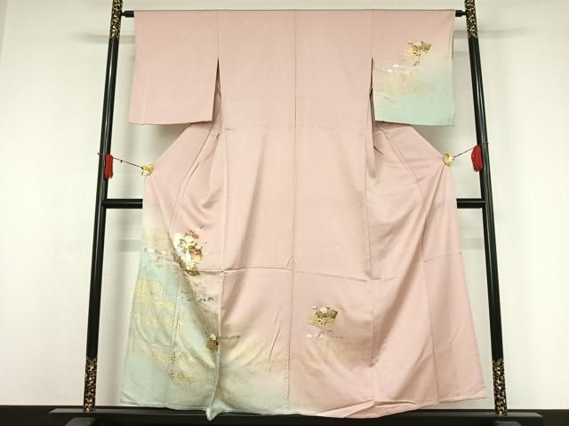 平和屋着物▽訪問着　単衣　地紙花文　暈し染め　金彩　正絹　逸品　AABJ0262jh