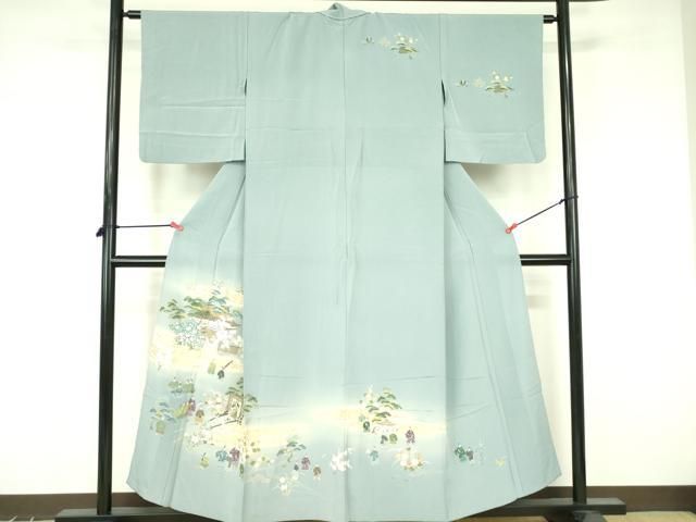 平和屋着物▽訪問着　単衣　人物風景花文　暈し染め　金彩　正絹　逸品　DABF3532op