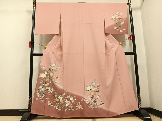 平和屋着物●訪問着　友禅　草花文　暈し染め　正絹　逸品　AABJ0132ph