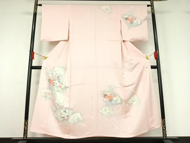 平和屋着物▽訪問着　単衣　刺繍　扇面花文　暈し染め　正絹　逸品　AABJ1568jh