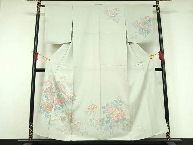 平和屋着物▽訪問着　単衣　草花文　正絹　逸品　AABJ1569jh