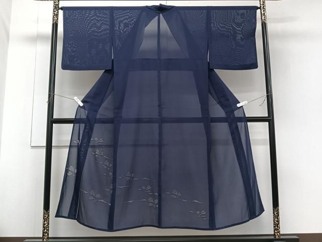 平和屋着物＊夏物　無地絵羽訪問着　絽　草花文　鉄紺色　正絹　逸品　CABH5219xi
