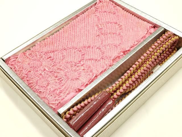 平和屋着物●和装小物　振袖帯締め・帯揚げセット　柄絞り　菊　金糸　撚り房　逸品　未使用　AABJ0997ay