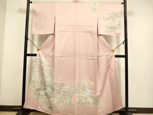 平和屋着物▽訪問着　単衣　作家物　流水樹林花文　暈し染め　正絹　逸品　未使用　DABF5917du