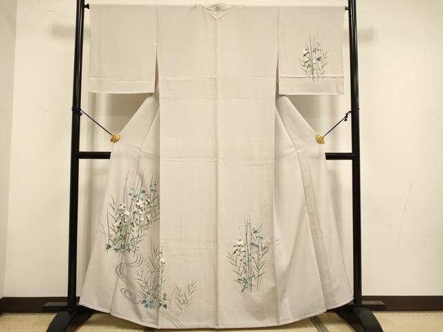 平和屋着物▽訪問着　単衣　友禅　流水花文　正絹　逸品　DABF5924du