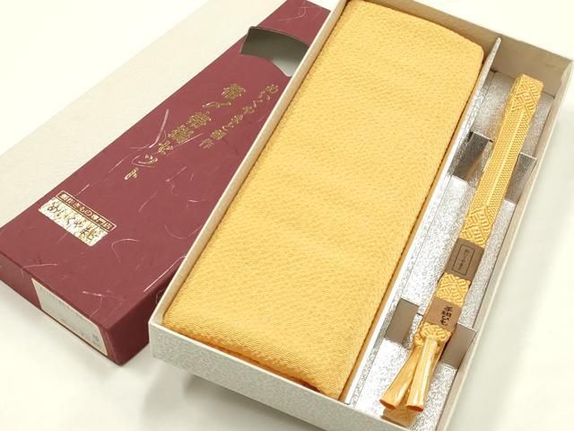 平和屋着物●和装小物 帯締め・帯揚げセット 平組 卵色 めいくやまと 逸品 未使用 AABJ1010ay