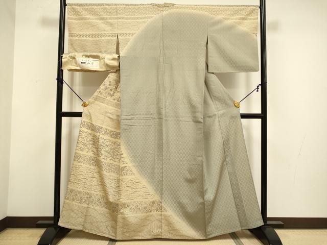 平和屋着物▽インド・アッサム 野蚕糸 手織 ムガシルク ゴールデンムガ 訪問着 単衣 花織 横段花文 証紙付き 正絹 逸品 DABF5948du