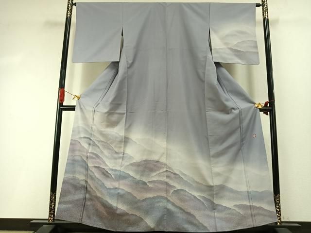 平和屋着物●石川県指定無形文化財　牛首紬　白山工房　手織り　訪問着　風景文　正絹　逸品　AABI9199fy