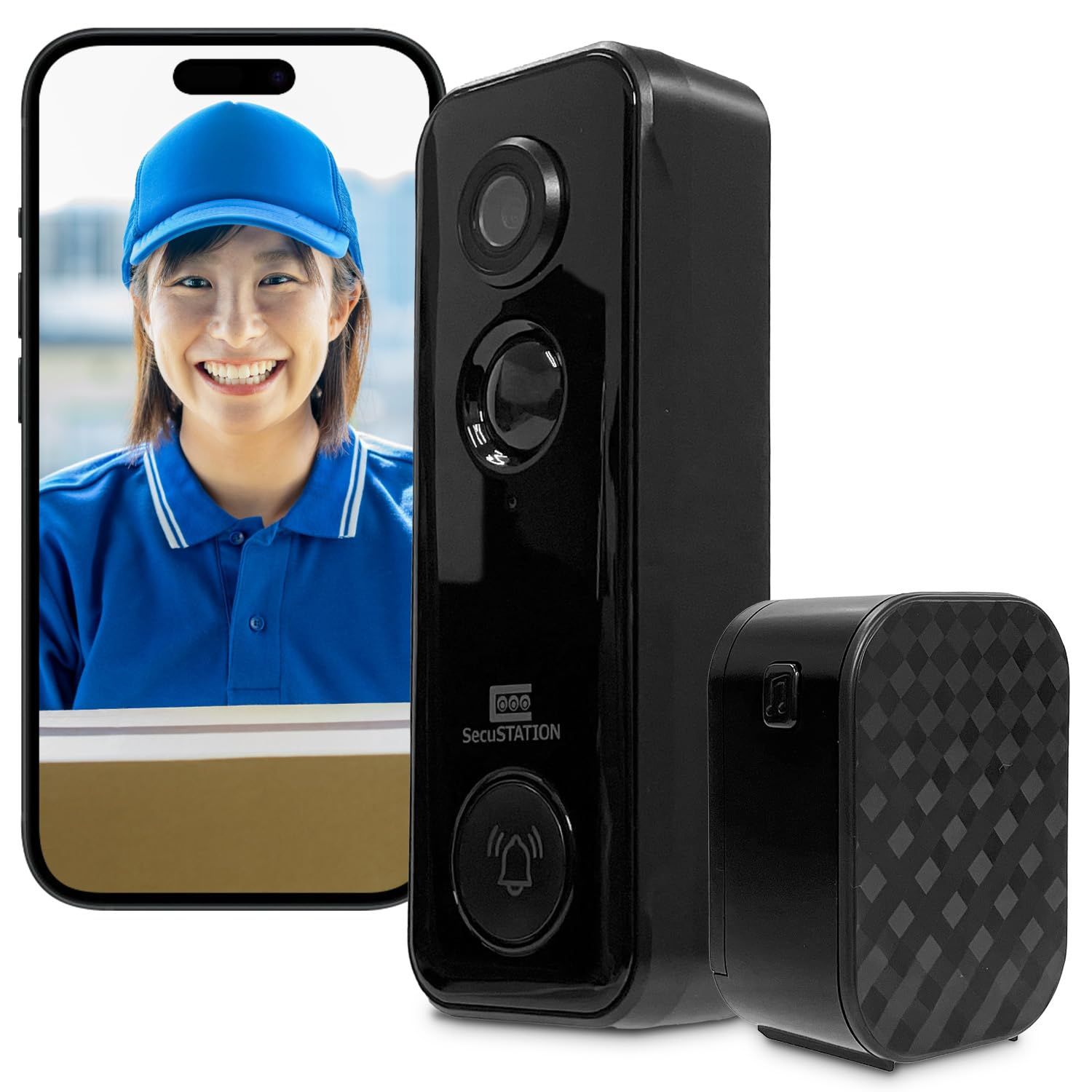 ☆新品☆SecuSTATION 国内メーカー スマホでドアホン インターホン ワイヤレス 300万画素 工事不要 IP65 防塵防水 スマホ 対応 ドアベル カメラ付き 録画 防犯 屋外 通話 暗視 玄関 wifi対応 チャイム テレビドアホ f571b901