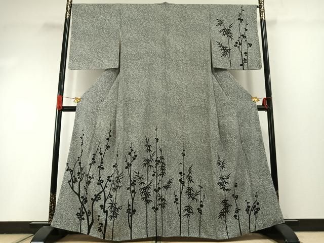 平和屋着物●訪問着　枝梅笹竹文　たたき染め　正絹　逸品　AABI9292fy