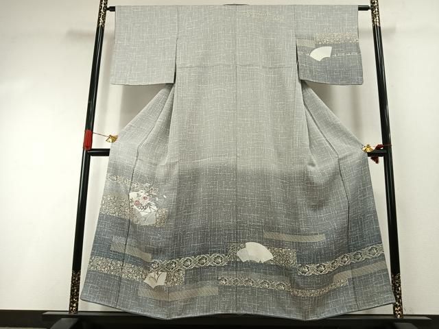 平和屋着物●訪問着　刺繍　地紙花文　暈し染め　金銀彩　正絹　逸品　未使用　AABI9300fy