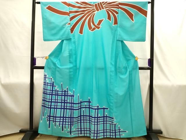 平和屋着物▽訪問着　単衣　束ね熨斗文　洗える着物　AABJ1864sx