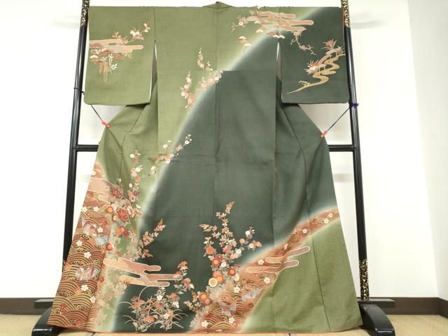 平和屋着物●訪問着　流水花鳥文　暈し染め　金彩　正絹　逸品　DABF1767ud