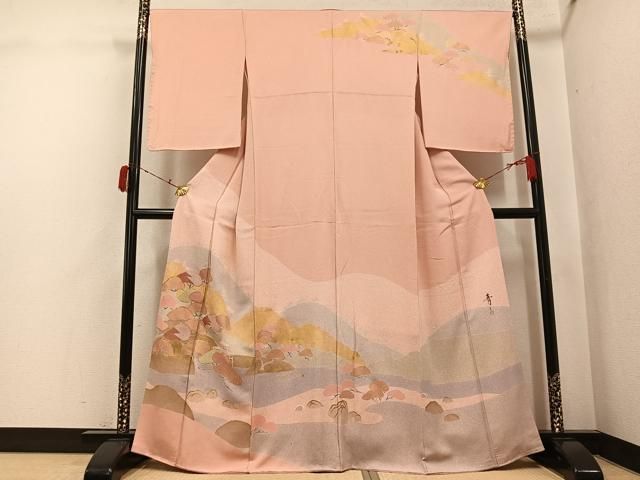 平和屋着物●京友禅の第一人者　松井青々　訪問着　駒刺繍　遠山風景松文　金彩　正絹　逸品　AABJ2998ph