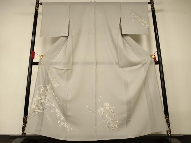 平和屋着物＊夏物　訪問着　絽　草花文　銀彩　正絹　逸品　AABJ2515jd