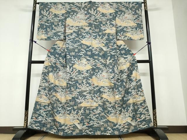平和屋着物●訪問着　渡橋風景草花文　金銀彩　正絹　逸品　DABF1782ud