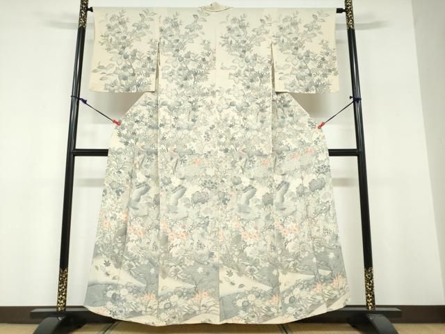 平和屋着物○十日町 名門青柳謹製 奇翠工房 訪問着 絞り 舞花文