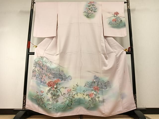 平和屋着物●訪問着　作家物　手描き　枝花文　暈し染め　正絹　逸品　AABI9318fy