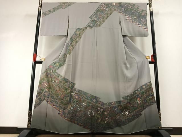 平和屋着物●訪問着　中国三大刺繍　汕頭刺繍　スワトウ刺繍　総刺繍　更紗花文　暈し染め　金糸　正絹　逸品　AABI9359fy