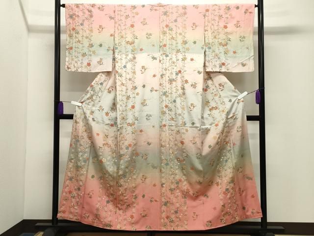 平和屋着物●訪問着　宝尽くし枝垂れ桜花蝶文　暈し染め　金彩　正絹　逸品　CABG4651gh