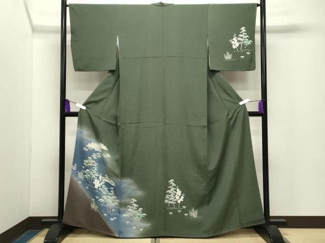 平和屋着物●訪問着　友禅　風景松竹梅文　暈し染め　正絹　逸品　未使用　CABG4664gh
