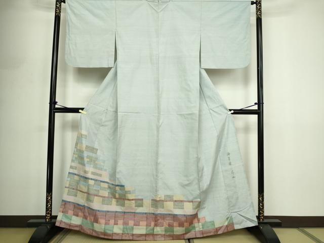平和屋着物▽絲藝苑　上島洋山　色留訪問着　単衣　横段文　ますいわ屋扱い　正絹　逸品　DABF8891sf