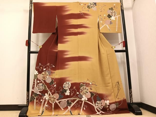 平和屋着物●藤あや子　訪問着　駒刺繍　花唐草文　暈し染め　金彩　鬼しぼ縮緬　銀座もとじ　正絹　逸品　AABJ3039ph