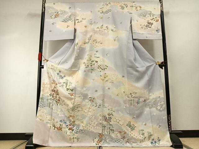 平和屋着物●訪問着 駒刺繍 草花文 暈し染め 金彩 ロング丈 正絹 逸品 AABI9415fy