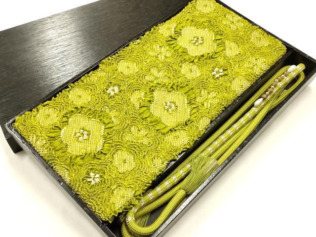 平和屋本店●和装小物　振袖用帯締め・帯揚げセット　装飾　パール　ラインストーン　総絞り　金銀糸　撚り房　逸品　AABJ5896ay
